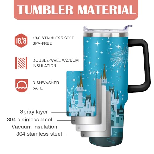 30oz Cartoon Castle Tumbler with Handle and Straw Lid | Stainless Steel Insulated Tumbler, BPA FREE Travel Coffee Mug Cup for Car Cold and Hot - Birthday, Christmas Gift - color: Dream Castle, size: 30 Ounces