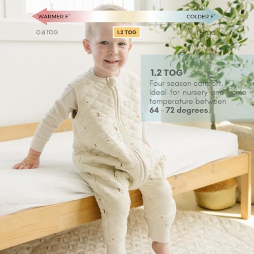 Dreamsuit Walker Toddler Sleep Sack with Feet and Legs, 3T-4T | 70% Rayon Made from Bamboo, 30% Organic Cotton, 0.8 TOG Summer, 2-Way Zipper, Buttery Soft Wearable Blanket, Cactus - color: (1.2 Tog) Moonstars, size: 3-4T