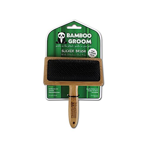 Alcott Bamboo Groom Slicker Brush with Stainless Steel Pins for Pets, Large, Brown - size: Large