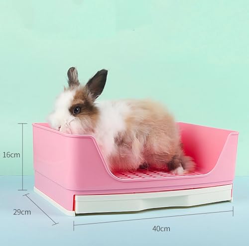 Large Rabbit Litter Box,Corner Potty Trainer with Drawer for Small Animals, Easy Clean Bedding Toilet for Adult Bunny, Guinea Pig, Ferret, Hamster (Pink) - color: Pink
