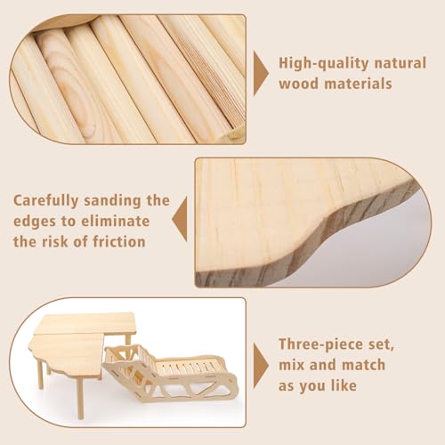 3 Sets Wooden Hamster Platform for Cage Accessories Natural Wood Climbing Toy Hideout, Expandable Habitat Decor for Dwarf Syrian Hamsters, Gerbils, Mice, Degus Sturdy Chew-Safe