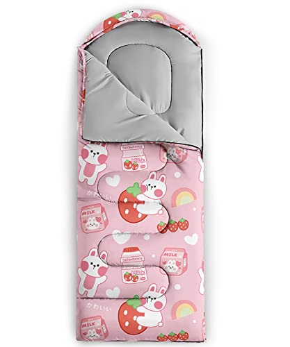 QOOMO Camping Sleeping Bags,3 Season Warm & Cool Weather,Lightweight,Waterproof Sleeping Bags for Adults & Kids,Traveling,and Outdoors,Camping Gear Equipment - color: Kawaii Rabbit 2