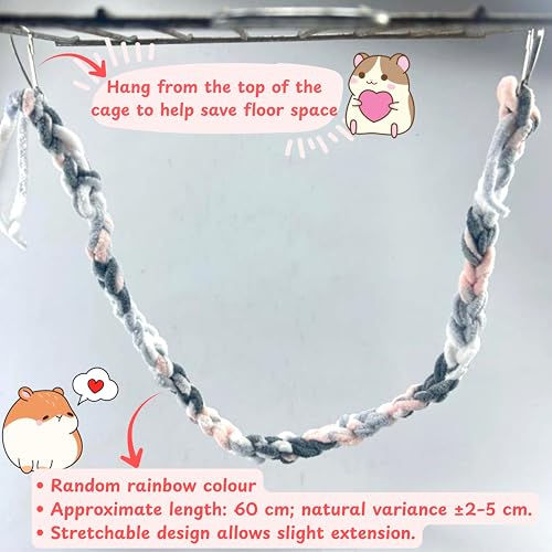 Rat Climbing Hammock for Cage Accessories, Rat Climbing Ropes and Hanging Swing Toys, Hamster Cotton Bridge Ladder Enrichment Toy, Mesh Net Platform for Parrot Bird Chinchilla Ferret (Hammock, Rope)