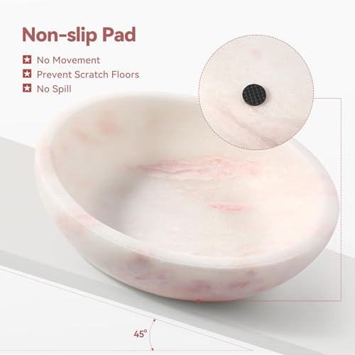 Natural Marble Cat Bowl, Weighted 1.5lb Cat Food Bowl for Cat and Small Dog, Small Animal Pet Food Dish Non-Slip, Shallow Cats Dish for Whisker Fatigue Relief, Premium Pink Stone for Home Decor - color: Pink