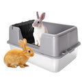 XXXL Rabbit Litter Box, 23.6" L x 15.7" W x 12.4" H Stainless Steel Rabbit Litter Box with Lid, Hay Feeder with Hooks, Footed Metal Grid, Easy to Clean for Medium and Large Rabbits