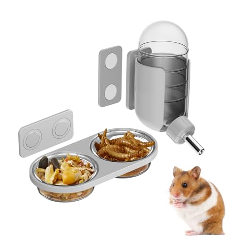 Magnetic Hamsters Feeding Set Freestanding Water Bottle Food Bowl for Glass Tanks, Suitable for Syrian Dwarf Hamsters Gerbils Mice Rats Degus (Gray, Magnetic-Mounted) - color: Gray