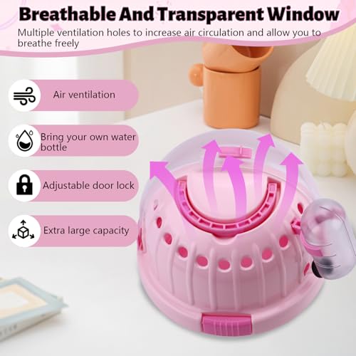 Pink Portable Hamster Carrier with Water Bottle & Handle, Breathable Guinea Pig Travel Cage, Pet Small Animal Carrier Carrying Case for Gerbils Mice Hedgehog Outgoing Transport (7" x 6.2") - color: Pink