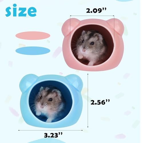 VanEnjoy 2 Pack Ceramic Hamster Hideout Red and Blue Small Animal Hides for Gerbils Mice Cute Summer Cooling Houses for Cage Accessories - color: Pink and blue