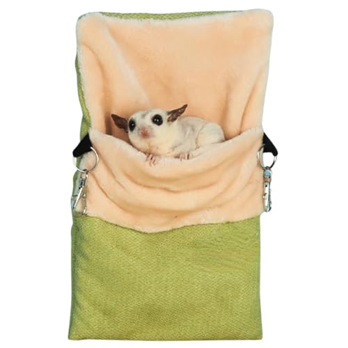Small Pet Hanging Bed Sleep Pouch with Heated Warm Compartment Pet Hammocks Bed for Hamster Rat Sugar Glider Squirrel Ferret Warm Nest Bed Hideout Cave Pet Cage Accessories (Green,Small) - color: Green, size: Small