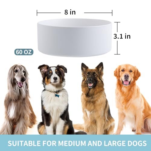 White Raised/Elevated Ceramic Dog Bowl for Medium Large Sized Breeds,Large Dog Food Water Bowl with Stand,8 in Non Slip Heavy Weighted 1800ml/ 7.6 Cups/60 OZ - color: White, size: 8 in