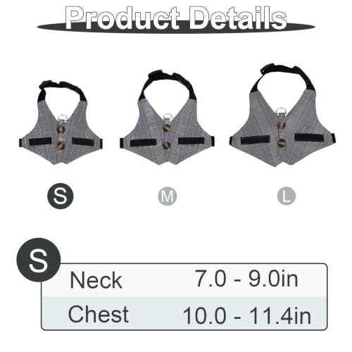 Hypeety Multipurpose Rabbit Vest Harness and Leash Set Adjustable Soft Vest | Breathable and ligthtweight vest, escape-proof buckles, adjustable neck and chest, for bunnies/kittens, formal suit style, S - size: S