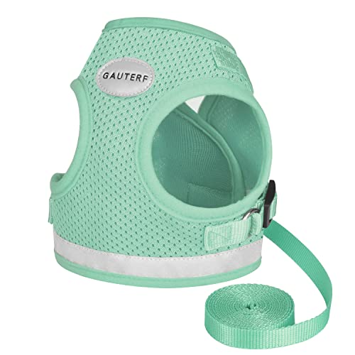 Cat Harnesses and Puppy Harness with Leashes Set, Escape Proof Cat Harness, Adjustable Reflective Soft Mesh Vest Fit Puppy Kitten Rabbit Ferrets's Outdoor Harness - color: Cyan, size: XS (Chest: 6" - 8")