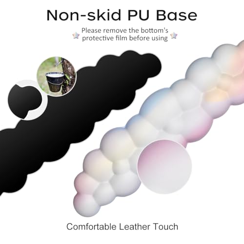 JIKIOU Upgrade Leather Cloud Wrist Rest for Keyboard and Mouse & Cup Pad | Wish Gift-Cute Cloud Shape, Comfortable and don’t Irritate to Skin, Non-Slip PU Base,Soft Memory Foam filled for Pain Relief - color: 02rainbow