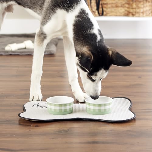 Bone Dry Ceramic Food Bowls, Non-Slip & Dishwasher Safe, Small Set, 4.25x2 Desert Sage Check - color: Desert Sage Petite Check, size: Small Set, 4.25x2"