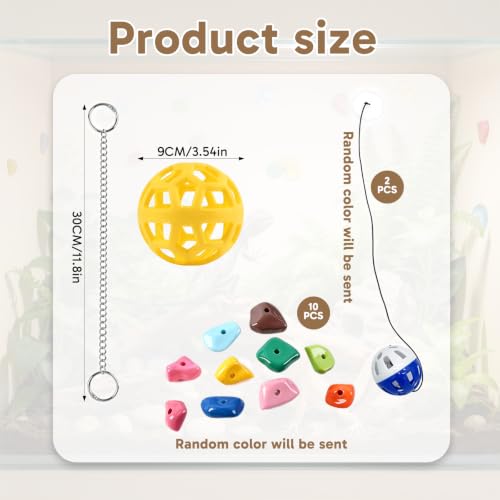 13PCS Bearded Dragon Toys, Set Including 1 Turtle Feeder Ball, 2 Bells Exercise Balls, 10 Climbing Stones,Interactive Toys for Reptile Tank, Lizard and Gecko Play