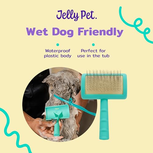 Jelly Pet Universal Slicker Brush for Dogs, Grooming Brush, Remove Tangles and Dead Undercoat, Tuffer Than Tangles, Doodle Huskie Sheep Dog Golden Retriever German Shepherd, Firm Pins, Teal, Large - color: Teal, size: Large (3 in x 4 in) - Pins (Firm)
