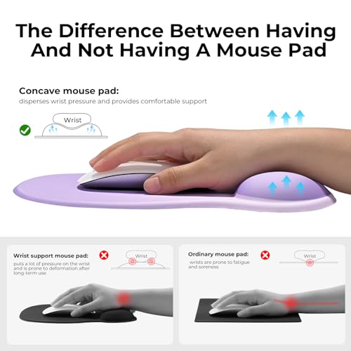 EooCoo Mouse Pad with Gel Wrist Rest, Ergonomic Mousepad Wrist Alignment | Middle Concave Design for Natural Wrist Alignment, Non-Slip Base Mousepad, Carpal Tunnel Relief, Office Desk Accessories - color: Purple