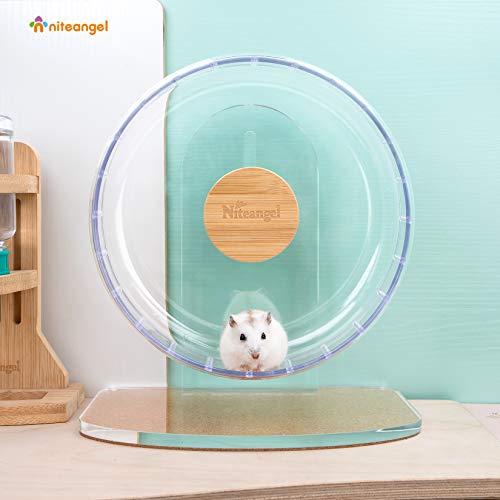Niteangel Super-Silent Hamster Exercise Wheel: Quiet 8.2 inch Running Wheel | Can 9.1-11.8" Adjustable Height - No Bend Back Spinner Running for Dwarf Syrian Hamster Gerbils Mice Or Other Small Animal - color: Transparent, size: Small