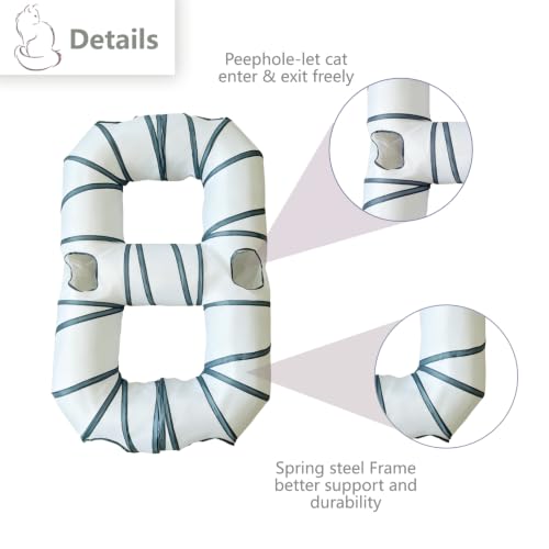 8-Shaped Cat Tunnel Toy Interactive Foldable Playhouse Maze Toys for Cats, Kittens, Rabbits & Small Pets with Playing Balls Collapsible Play Tube for Indoor Fun & Exercise (White) - color: White