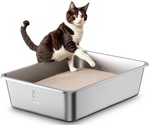 Qiuma Stainless Steel Metal Litter Box, Extra Large Cat Litter Box with High Sides, Odor-Free, Non-Stick, Easy to Clean, 23.4"×15.6"×7.8", Ideal for Large Cats & Multi-Cat Households, Litter Tray - size: 23.4"L×15.6"W×7.8"H, style: ValuePro Series（No Hand