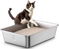 Qiuma Stainless Steel Metal Litter Box, Extra Large Cat Litter Box with High Sides, Odor-Free, Non-Stick, Easy to Clean, 23.4"×15.6"×7.8", Ideal for Large Cats & Multi-Cat Households, Litter Tray - size: 23.4"L×15.6"W×7.8"H, style: ValuePro Series（No Hand
