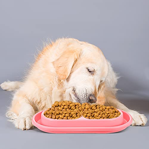 2 Pieces Cat Dog Food Bowl, 25 oz Plastic Double Pet Food Water Bowls Feeding Bowl Tray Cat No Spill for Dogs Pets Outdoor, Pink and Light Blue - size: 25oz