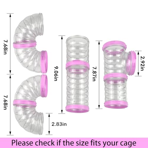 Dwarf Hamster Tubes and Tunnels Set,Mouse DIY Toy Transparent Tube Pet Cage Connection Tunnel Kit Syrian Hamster External Accessories Adventure Pipe for Mice Rat(Pink) - color: 【Pink】