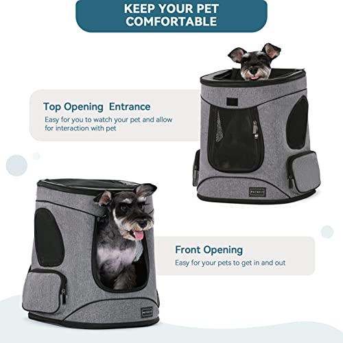 Petsfit Dog and Cat Backpack Carrier, Padded Waist Support, Up to 18 lb | 13.5 x 12.5 x 17.5 in; reinforced frame, 600D Oxford, 4 mesh panels, lockable zippers, safety tether and washable mat. - color: Gray