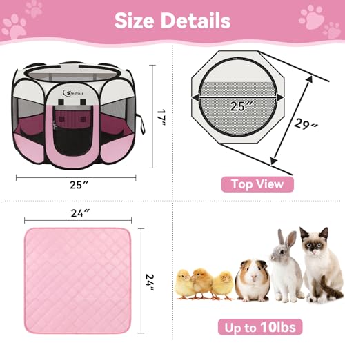 Sieidihit Dog Cat Playpen Tent Crate Cage with Washable Pee Pad, Small Pink | Pet Nursing Enclosure Camping Rest Zone for Recovering Pets New Pet Quarantine Room Portable Pop Up Easy Set up lightweight - color: Pink with Pad