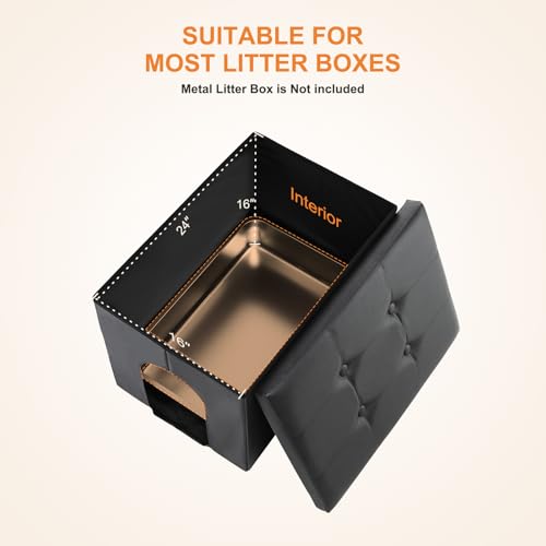 MEEXPAWS Cat Litter Box Enclosure Furniture Odor Control, Large | L Hidden Cat Litter Box Bench Ottoman, Cabinet Dog Proof, Waterproof Inside, Easy Clean, Easy Assembly, Black - color: Black, size: L 25.6'' x 17.7'' x 17.7''
