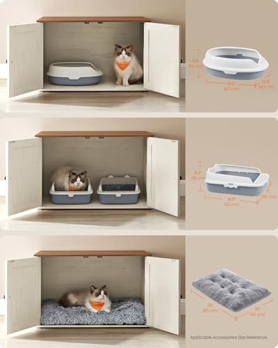 Feandrea Cat Litter Box Enclosure, Litter Box Furniture Hidden, Indoor Cat House, End Table, 27.6 x 19.7 x 19.7 Inches, Rustic White and Honey Brown UPCL022K02 - color: Honey Brown + Rustic White, size: M（27.6"L x 19.7"W x 19.7 "H）