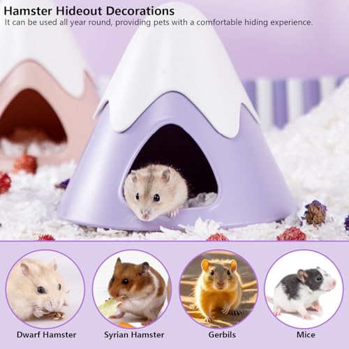 Hamster Hideout, Snowy Mountain Shape Hamster Hide House,Cute Small Animal Habitat Hideaway Hut for Syrian Hamsters, Mice, Gerbils, Rats (Purple) - color: Purple