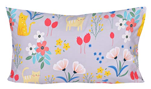Scientific Sleep Kitty Cats Flowers Girls Kids Teen Girls 100% Cotton Twin Bed Sheet Set, Flat Sheet & Fitted Sheet & Pillowcase Bedding Set (Cats Flower, Full) - color: Cats Flower, size: Full
