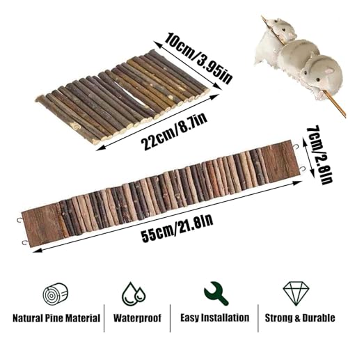 PINVNBY 2PCS Bendy Hamster Suspension Bridges(21.8in and 8.7in) Flexible Hamster Climbing Ladder Natural Wooden Bridge Hamster Cage Accessories for Guinea Pig Dwarf Sugar Glider Rat Mouse Chinchillas - size: L:21.7x2.8inches,8.6x4inches