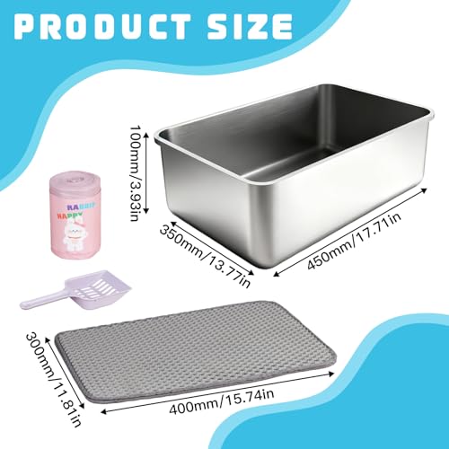 Large Stainless Steel Cat Litter Box, High Sides No-Splash,1 Pack | Easy Clean Non-Stick Pan For Adult Cats or Kitty/Kitten, Rust-Proof, No Smell, Easy to Clean