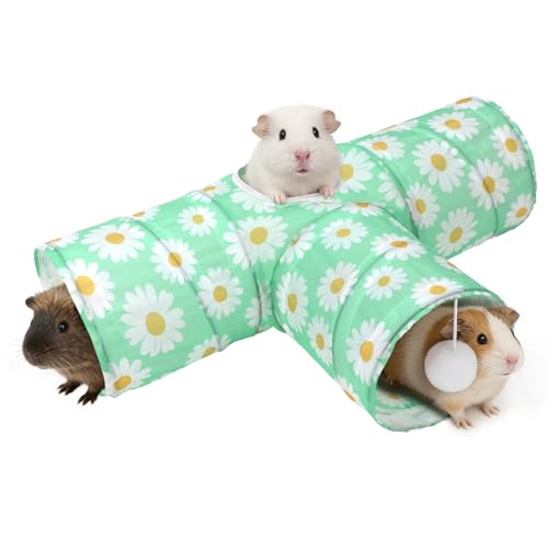 Rypet Guinea Pig Tunnel Hideout 3-Way Collapsible Small Pet Tubes, Daisy | 3 Way Design for Exploration, Collapsible for Easy Storage, Built-in Play Ball, Hiding & Resting for Hamsters Ferrets - color: Daisy