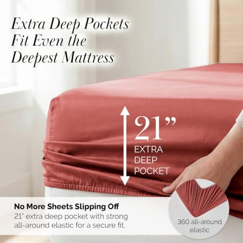 Southshore Fine Living, Inc. Twin XL Sheet Set 4 Piece, 21 Inch Deep Pocket Bed Sheets with 2 Pillowcases, Microfiber Wrinkle Free Easy Care Pet Hair Resistant Bedding - Marsala (Terracotta Sheets) - color: 05 - Marsala (Terra Cotta), size: Twin XL