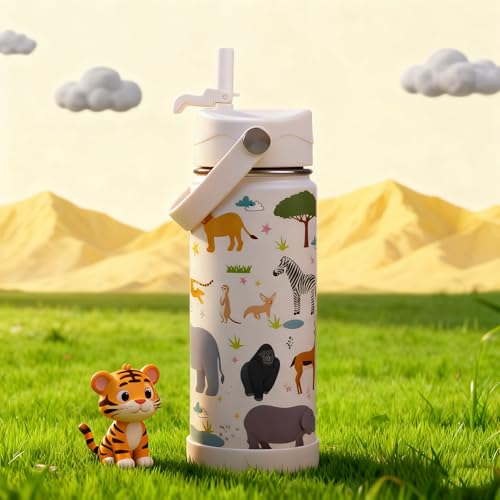 Kids Insulated Water Bottle - Bulk Stainless Steel Water Bottles for School Travel Leak Proof Vacuum Metal (Forest animals, 18 Ounces) - color: Forest animals