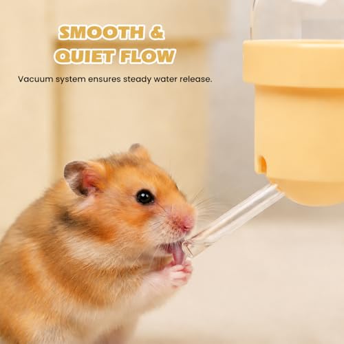 Magnetic Hamster Water Bottle, 3.7 oz Glass Small Pet Water Dispenser with Quiet Vacuum Nozzle, Drop-Resistant Holder for Cage or Glass Tank, for Hamsters, Gerbils and Mice(Yellow)