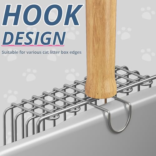 Cat Litter Scoo Easy Use Metal Litter Scoop with Comfortable Beech Wood Grip - One Easy to Clean Stand is Included