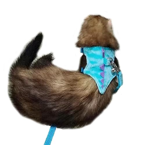 Ferret Harness and Leash Set Small Animals Vest Harness with Safe bell Dinosaur Shaped Walking clothes for Baby Rabbit Guinea pig Teacup Chihuahua Mouse and other small pet (Blue) - color: Blue