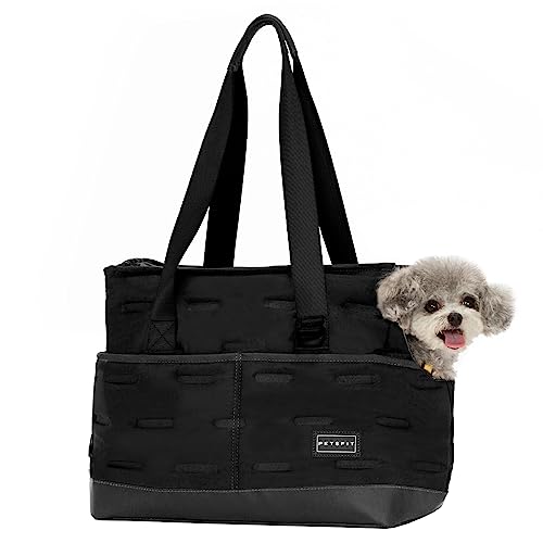 Petsfit Small Dog Purse Carrier, Portable Pet Carrier Tote Cat Carrier with Adjustable Safety Leashs, Pocket, Poop Dispenser, Waterproof TPU Bottom, Black - color: Black