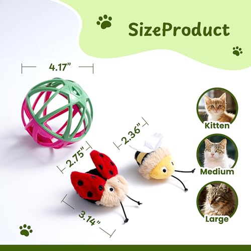 Cat Toys for Indoor Cats - Interactive Ball Cage Cat Toy with Realistic Insect Sounds & 2 Catnip Plush Toys, Motion-Activated Hunting Simulation Toy for Cats - color: Black