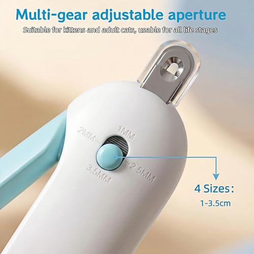 Adjustable Cat Nail Clippers with Safety Guard & Hidden File, Splash-Proof Trimmer for Kittens & Indoor Cats, Painless Blue Claw Scissors