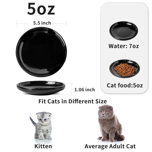 3 PCS Ceramic Cat Bowls, 5.5 in Pet Food Bowl Cat Dishes for Food and Water, Small Dog Dish(Black) - color: black