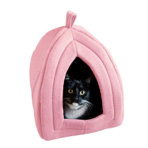 PETMAKER Cat House Indoor Bed with Removable Foam Cushion, Pink | Plush Cat Tent Bed for Small Kittens, Rabbits, Guinea Pigs, and Other Small Animals, Comfortable Cozy Pet Hideaway - color: Pink