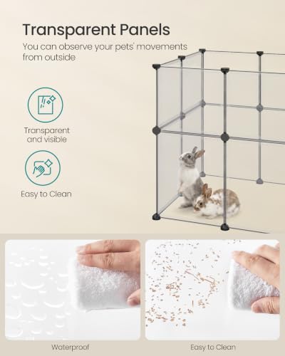 SONGMICS Clear Pet Playpen, Modular Plastic Enclosure | DIY Transparent Fence, Indoor Exercise Pen, 47.2 x 23.6 x 27.6 inches, White, DAMION Collection ULPC008W101 - color: White, size: 24 Panels - 47.2"L x 23.6"W x 27.6"H