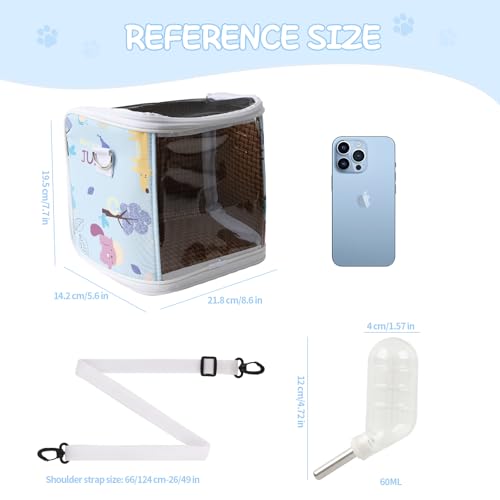 Guinea Pig Carrier Bag with Water Bottle，Travel Portable Small Animal Carrier Sling Pouch, Clear Window Carrier Backpack for Hamster Bunny Gerbil Hedgehog Sugar Glider Lizard Bird.(Blue) - color: Blue