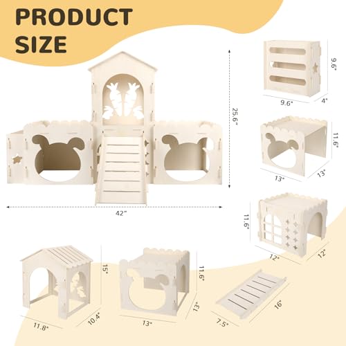 Extra Large Rabbit Castle, Wooden Bunny House & Hay Feeder, Detachable Rabbit Hideaway, Indoor Rabbit Castle with Ramp, Small Animal Houses & Habitats - size: Extra Large-4 House