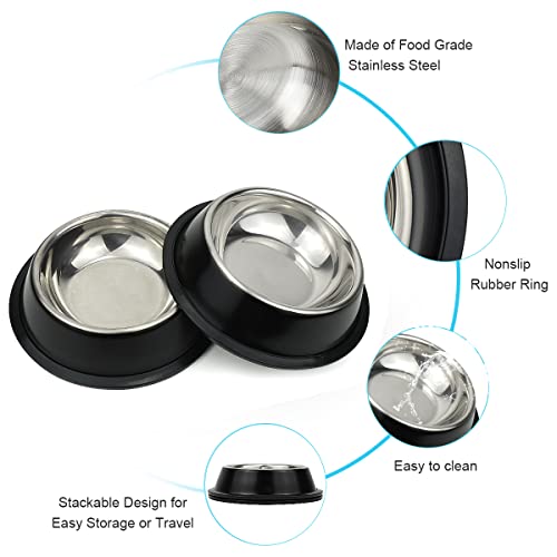 Stainless Steel Dog Bowls, Food and Water Non Slip Anti Skid Stackable Pet Puppy Dishes for Small, Medium and Large Dogs (2 Pack) - color: Black, size: ¾ Cup/7 oz